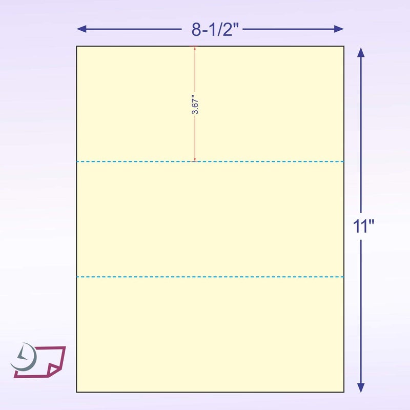 NextDayLabels - Pack of 500 Sheets, 8-1/2 x 11" Letter Size Perforated Paper (Canary, Perf @ 3-2/3" and 7-1/3") - Image 2